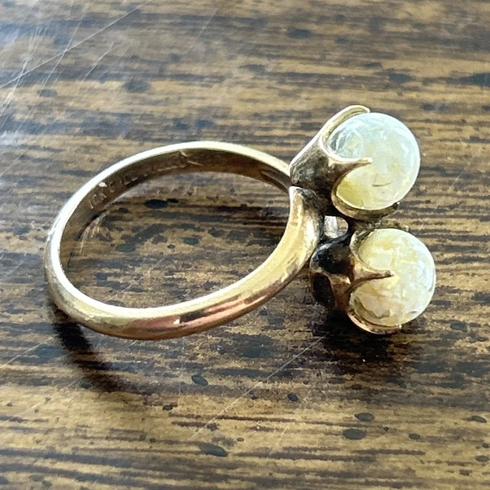 Vintage Clark & Coombs C&C 10K Gold Filled Double Opal Bypass Ring